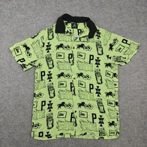 Patta Shirt Mens Large Green Graphic Print Rayon Short Sleeve Button Up Casual